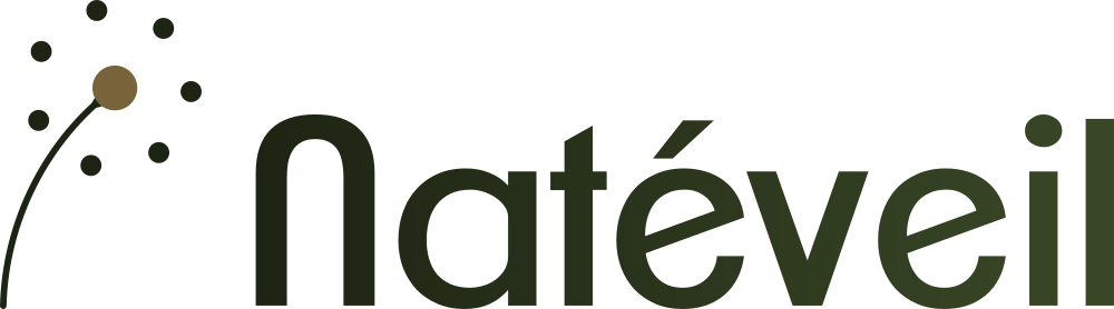 Logo Natéveil vert avec le pissenlit à gauche.