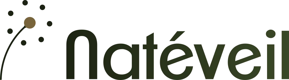 Logo Natéveil vert avec le pissenlit à gauche.