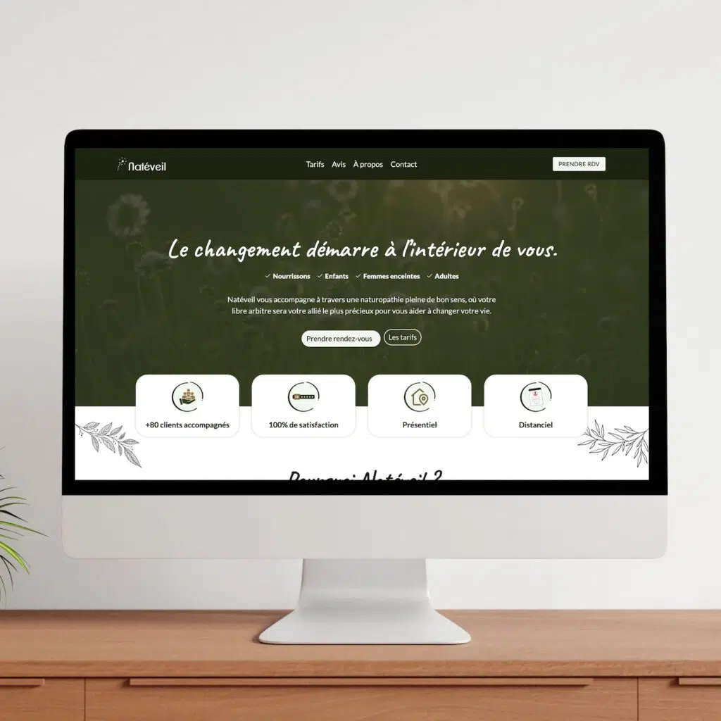 Mockup du site nateveil.com sur un grand ordinateur.