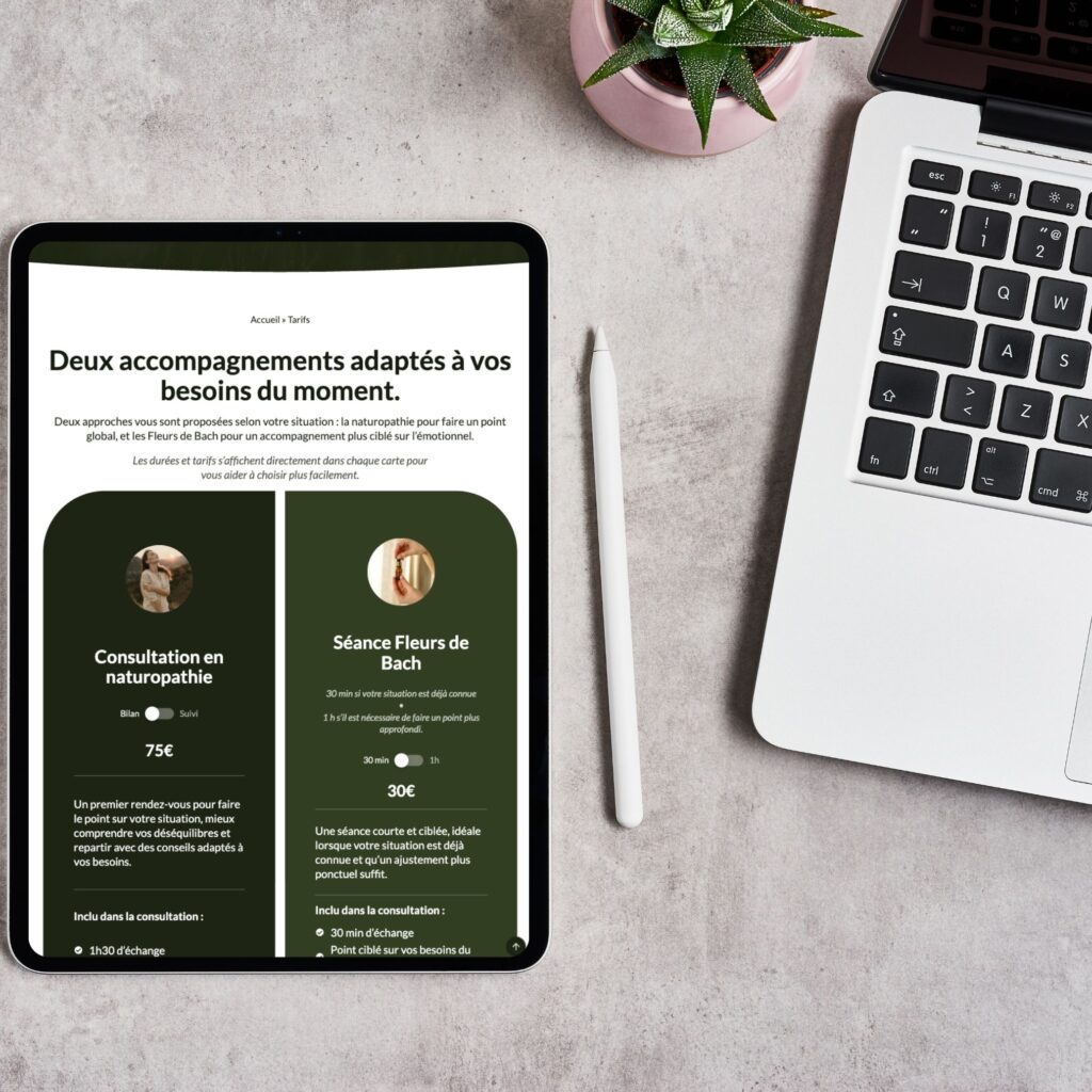 Mockup de la page consultations du site nateveil.com