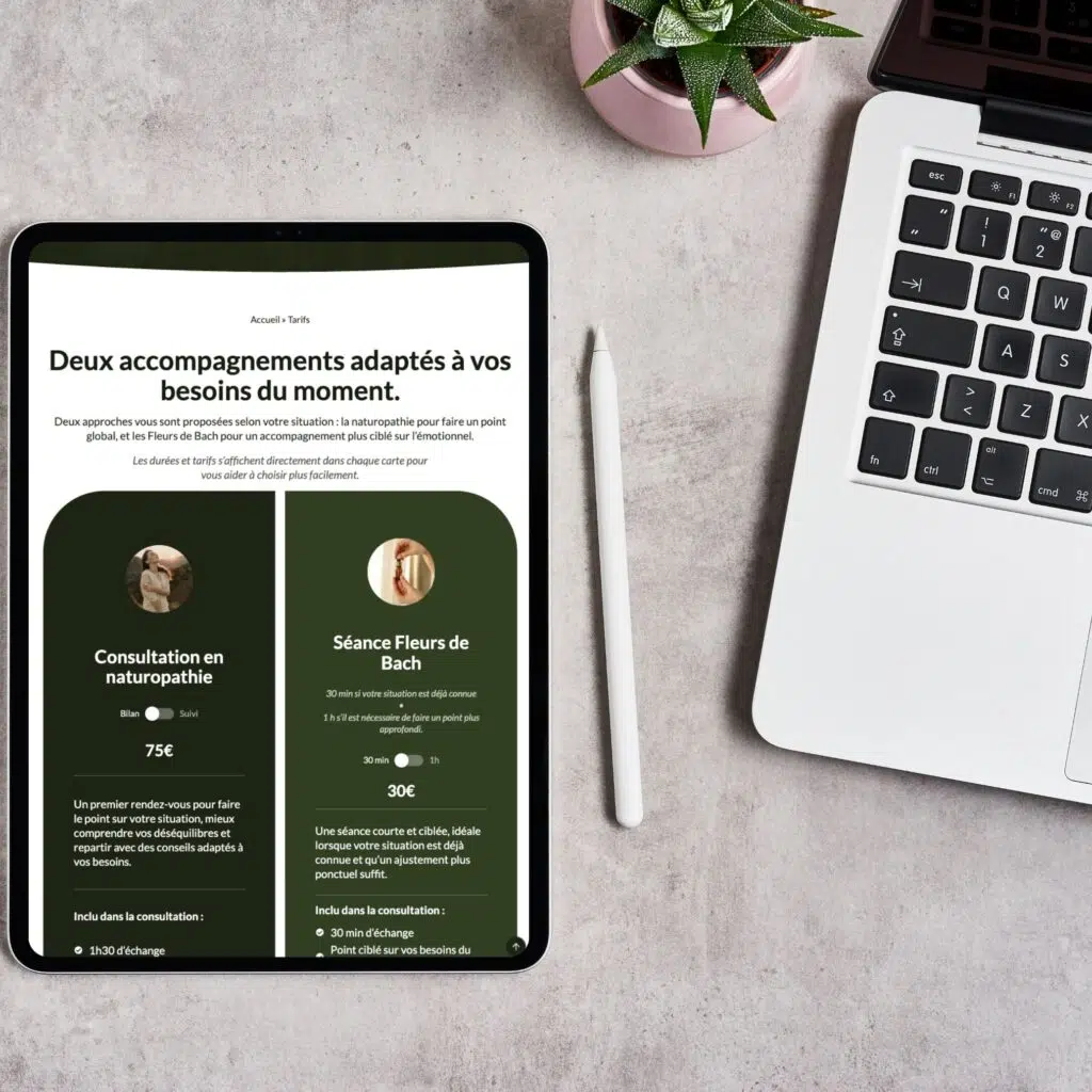 Mockup de la page consultations du site nateveil.com