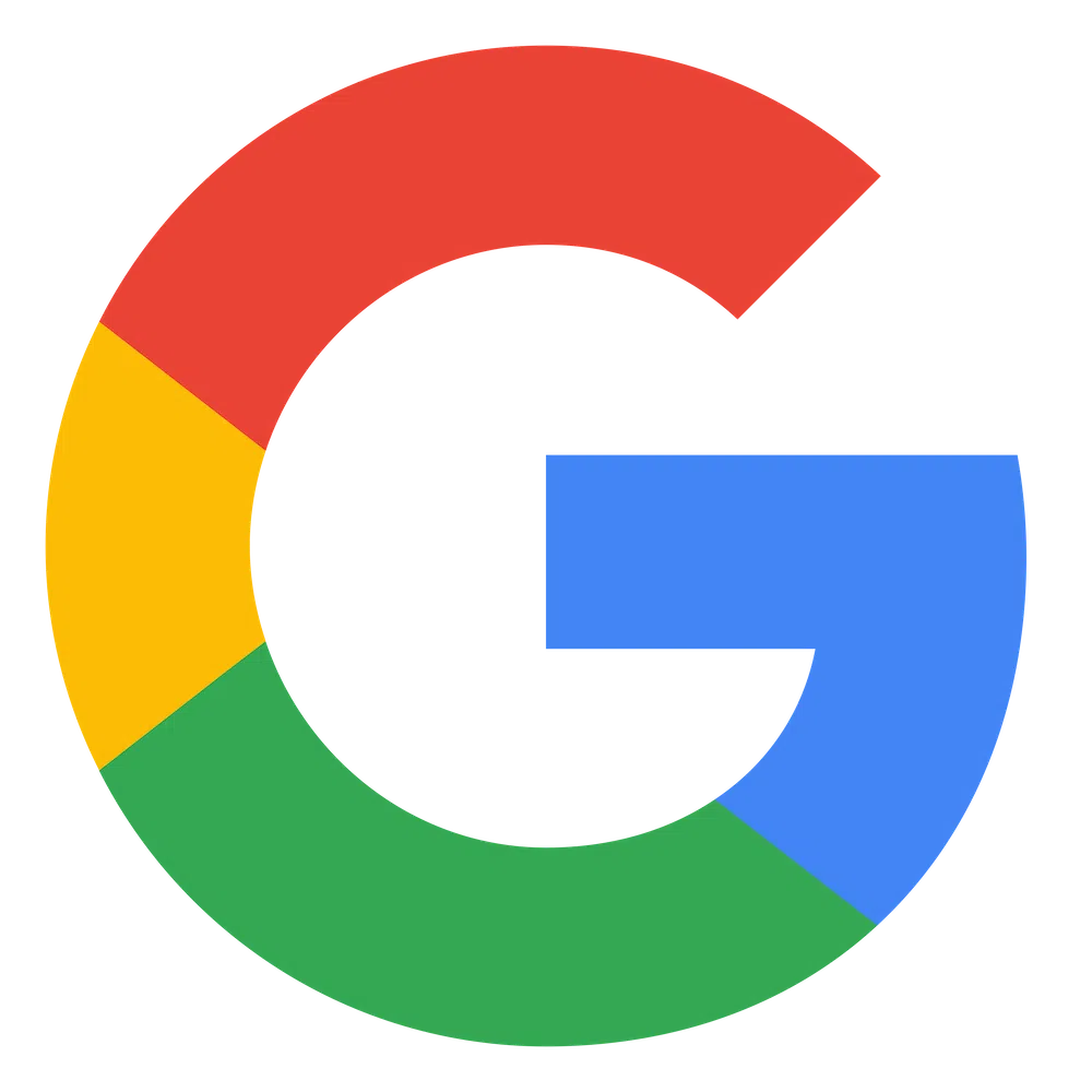Logo G de Google en rouge, jaune, vert et bleu.