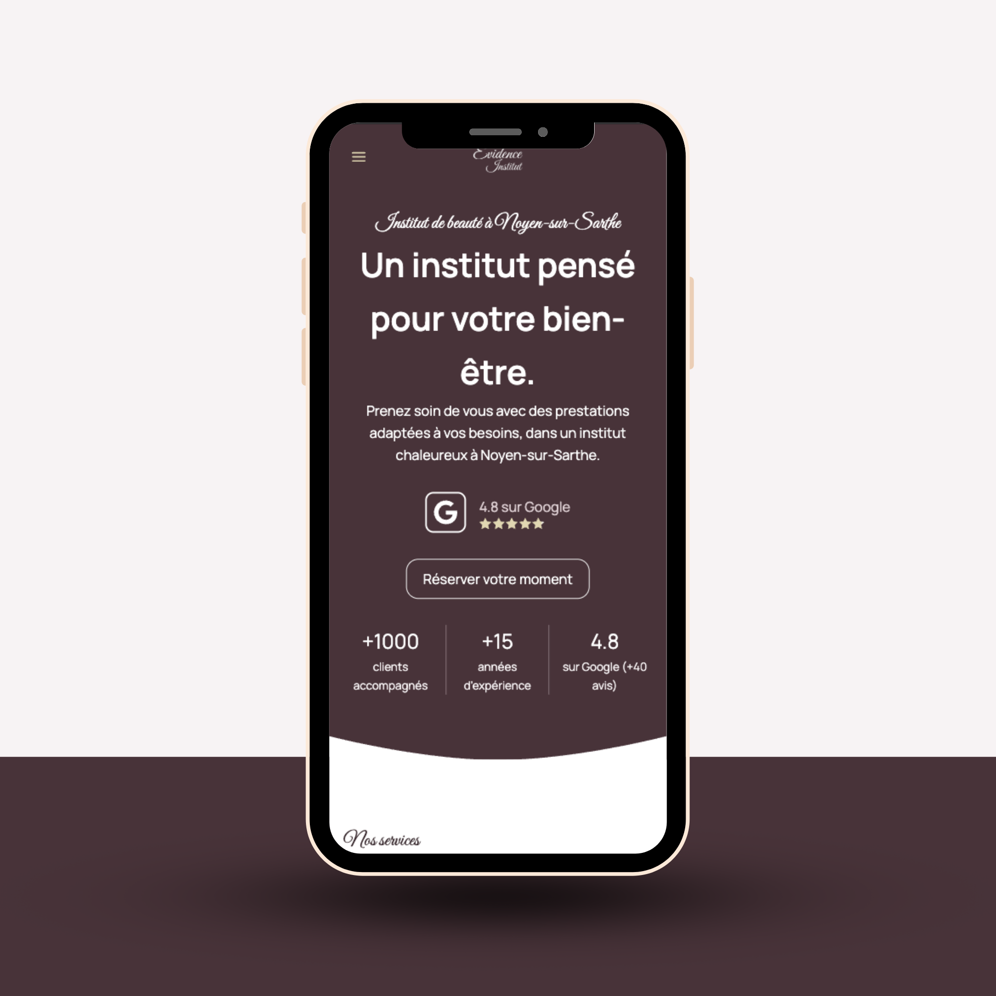 Mockup du site de démonstration Évidence Institut sur mobile.
