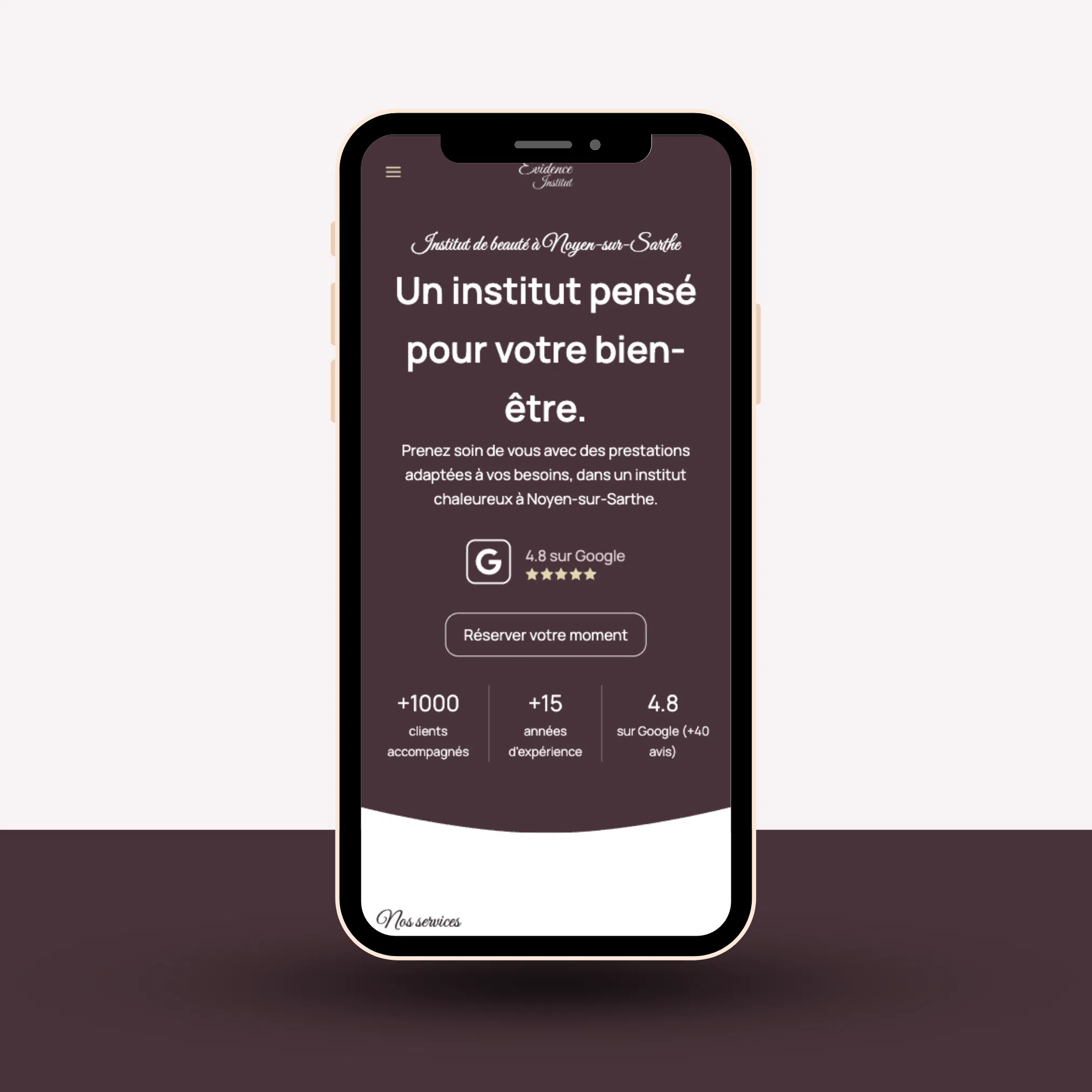 Mockup du site de démonstration Évidence Institut sur mobile.