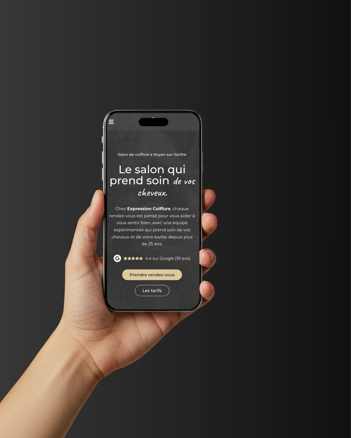 Mockup de la page d'accueil du site vpcoiffure.fr sur mobile.