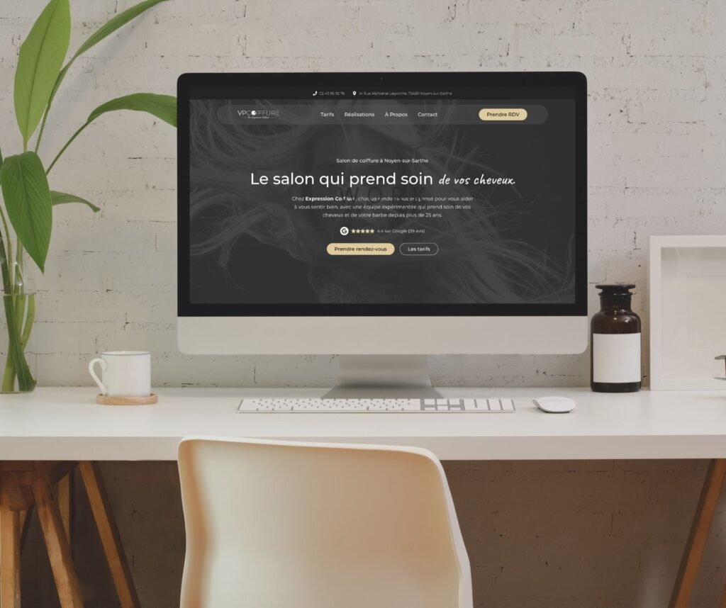 Mockup de la page d'accueil du site vpcoiffure.fr sur Ordinateur.
