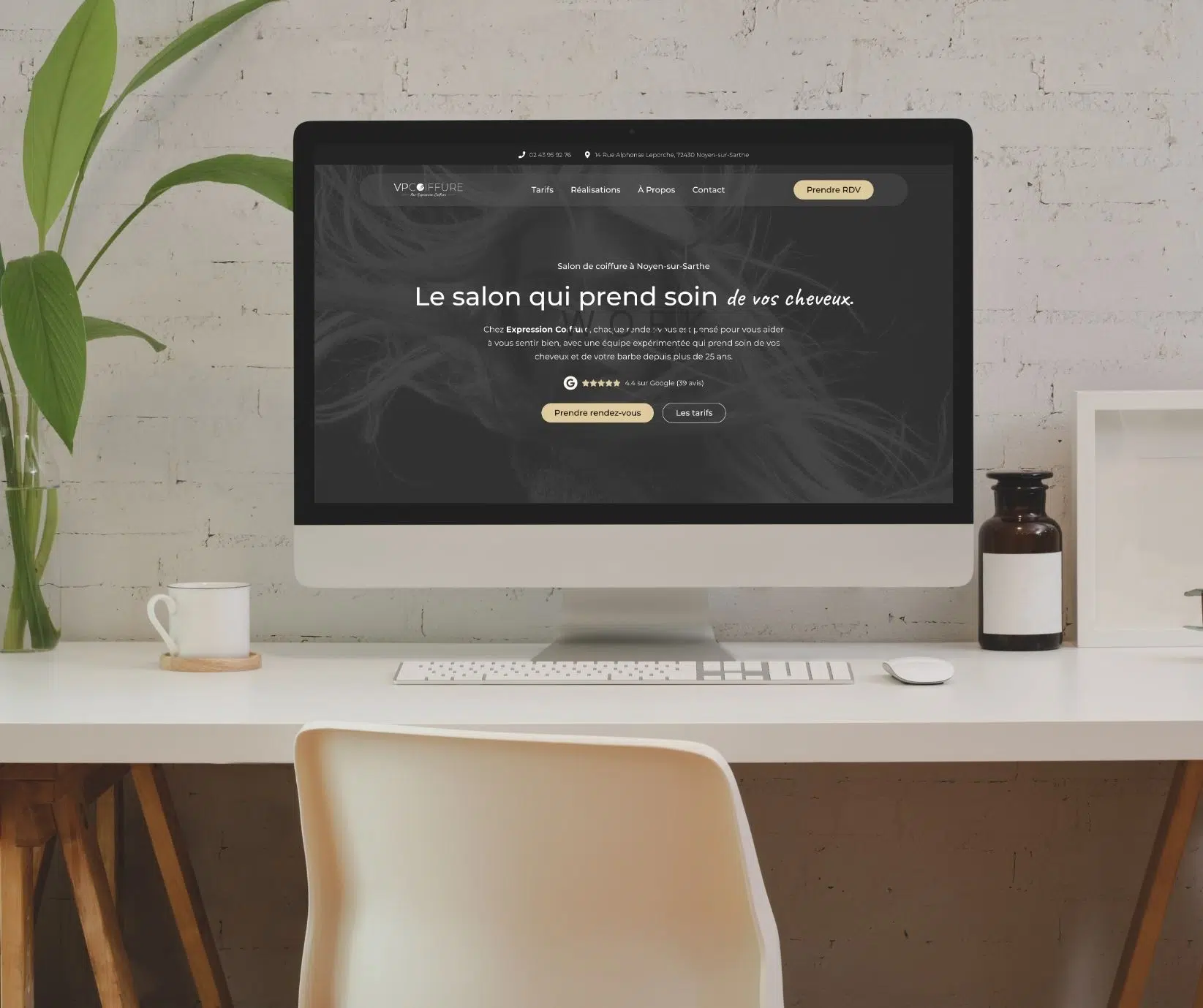 Mockup de la page d'accueil du site vpcoiffure.fr sur Ordinateur.