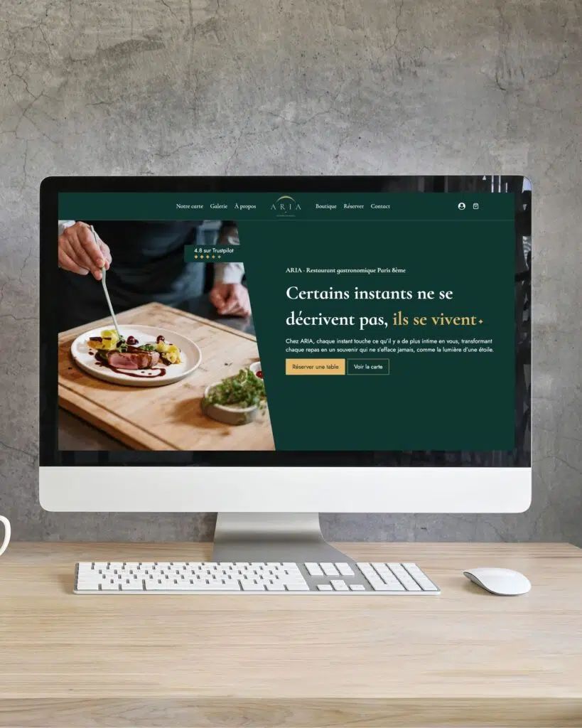 Mockup d'un ordinateur montrant la page d'accueil du site de démonstration ARIA Restaurant.
