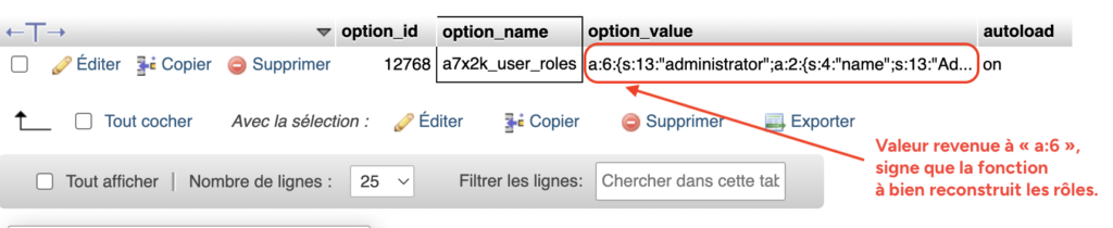 Valeur user_roles revenue à a:6 après reconstruction des rôles WordPress
