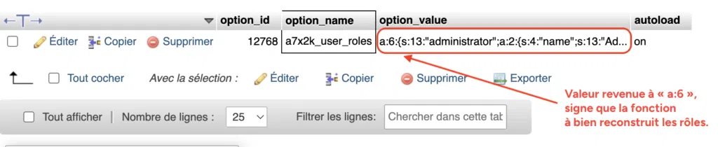 Valeur user_roles revenue à a:6 après reconstruction des rôles WordPress