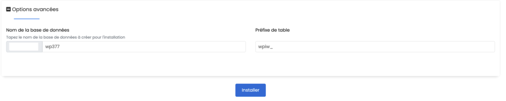 Champ préfixe de table lors de l'installation de WordPress avec Softaculous.