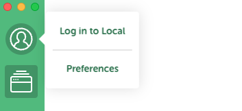 Menu de connexion à un compte Local depuis l'icône de profil.