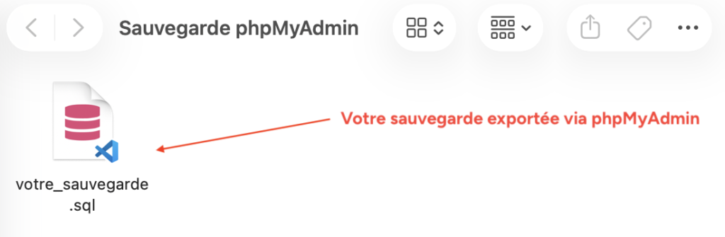 Fichier SQL exporté depuis phpMyAdmin, enregistré sur l'ordinateur