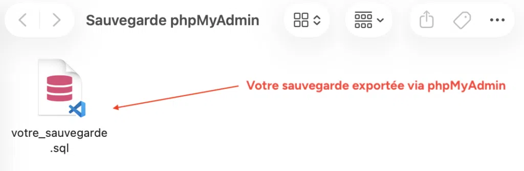Fichier SQL exporté depuis phpMyAdmin, enregistré sur l'ordinateur