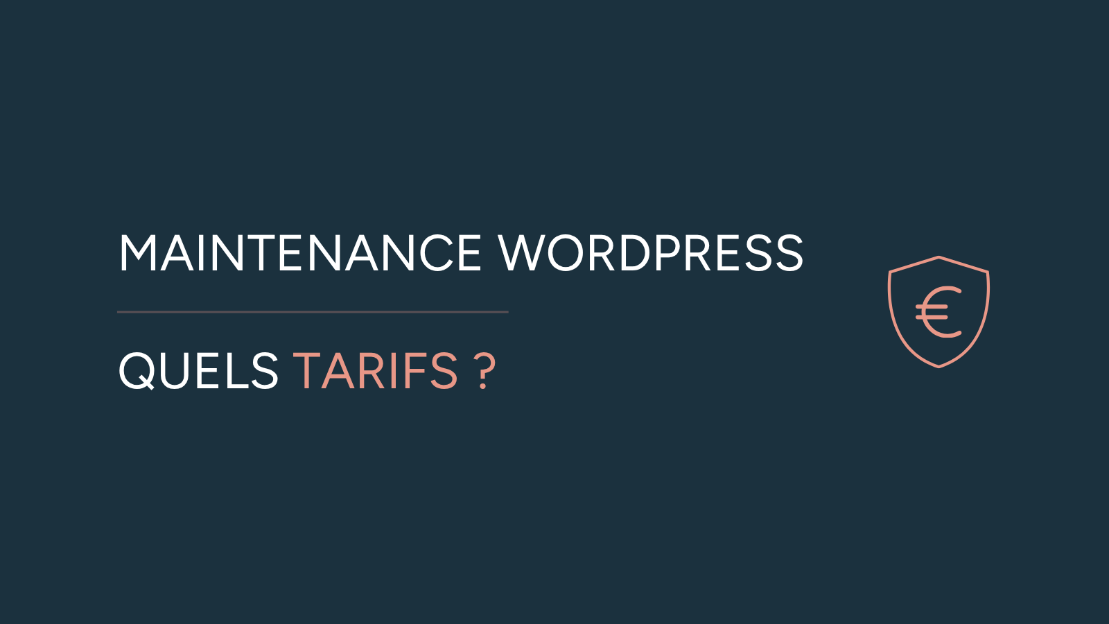 Illustration de l'article "Tarifs maintenance site WordPress" avec un pictogramme de bouclier contenant le symbole euro, le titre "Maintenance WordPress" et le sous-titre "Quels tarifs ?".